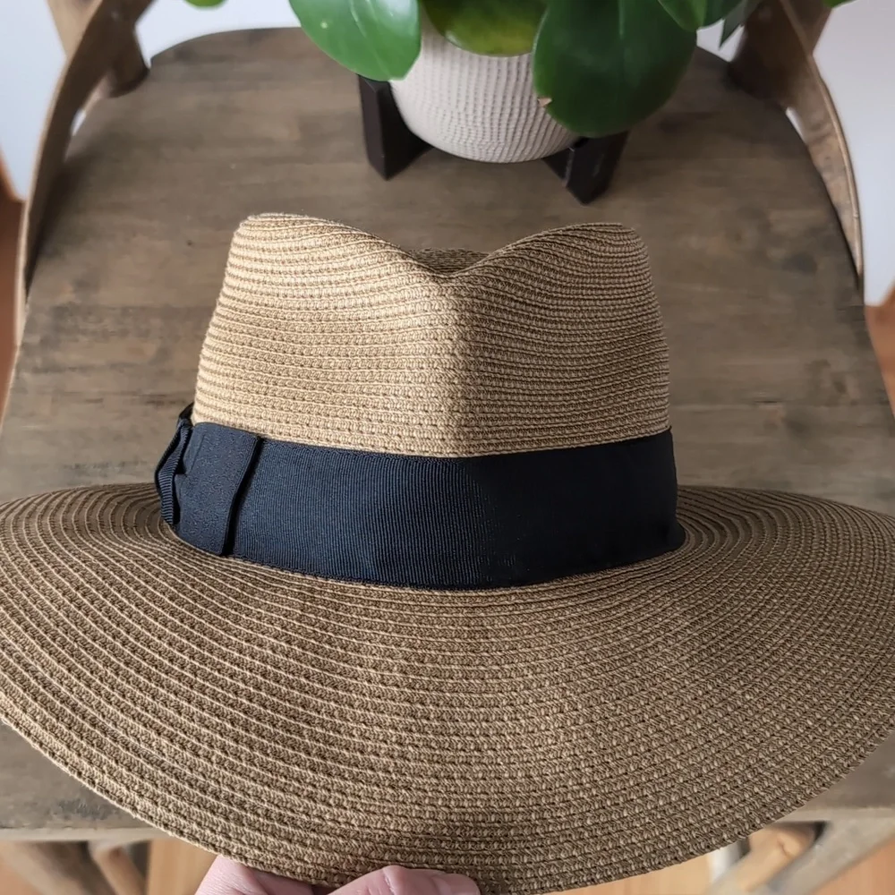 NWOT Eric Javits Phoenix Fedora Hat Natural Black UPF 50+ Sun Protection - Picture 15 of 15